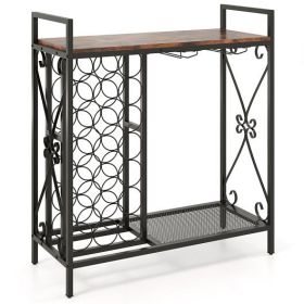 21 Bottle Wine Rack Freestanding Floor Wine Bottle Organizer with Glass Holder-Rustic Brown