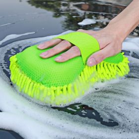 1pc Car Wash Mitt Chenille Microfiber Wash Sponge Scratch Free; Ultra Absorbent Microfiber Waffle Drying Towel For Car Detailing; Green; 9.05in*5